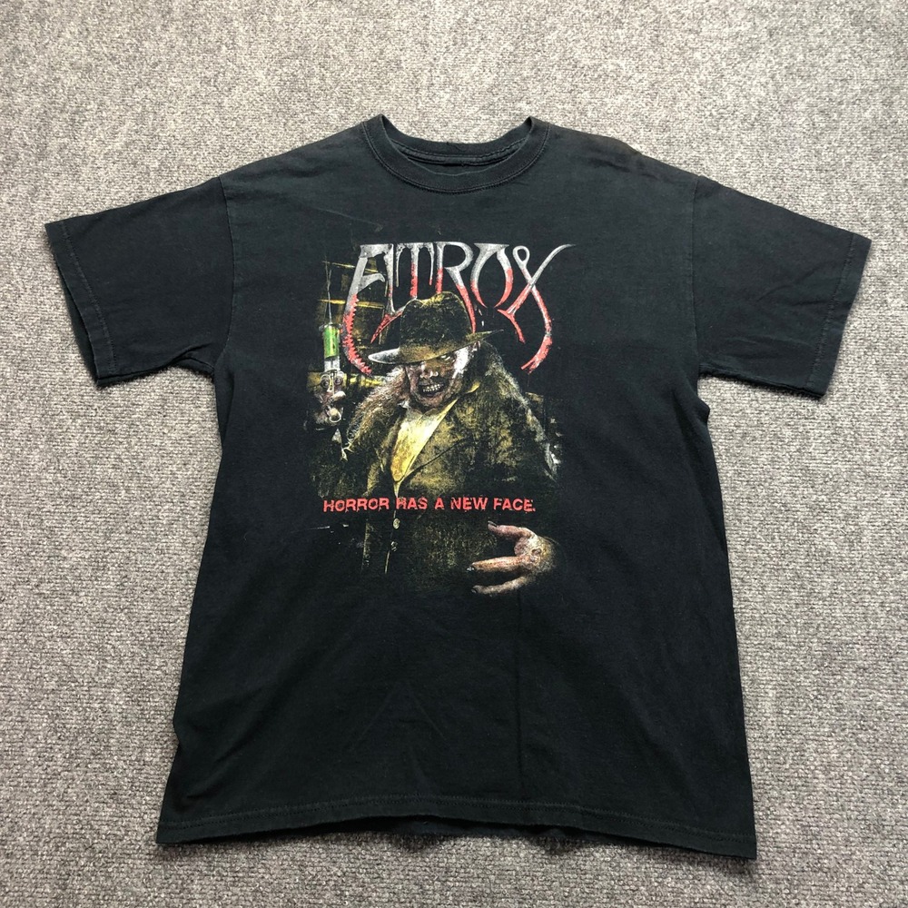 Fright Factory Horror Has A New Face Graphic T-Shirt Mens Medium Black Scary Tee